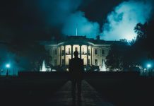 united states, politics, silhouette, dark, one person, building exterior, city life, dusk, businessman, cityscape, famous place, walking, built structure, skyscraper, footpath, lifestyles, illuminated, election, donald trump, podcast, netanyahu, interview, ai generated, president, political