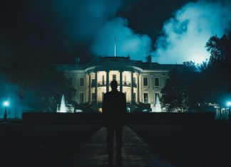 united states, politics, silhouette, dark, one person, building exterior, city life, dusk, businessman, cityscape, famous place, walking, built structure, skyscraper, footpath, lifestyles, illuminated, election, donald trump, podcast, netanyahu, interview, ai generated, president, political