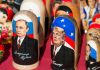 Trump and his administration is a threat for peace and security in Norway and Europe Donald Trump nesting dolls on red textile